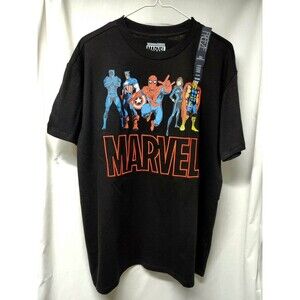Marvel Super Heroes Adult Black TShirt Size L With Superman, Batman, And More.
